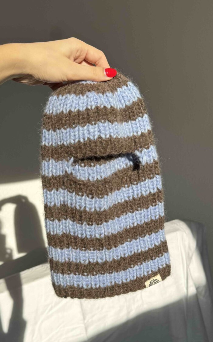 Hand-knitted striped balaclava